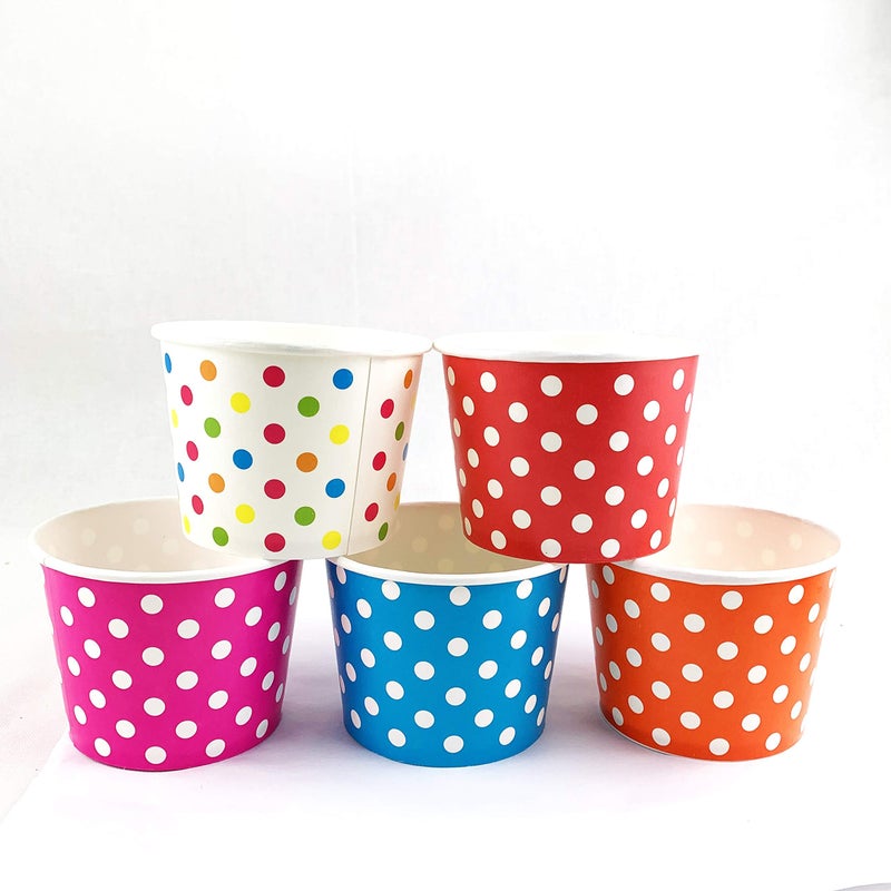 Worlds Paper Ice Cream Cups Polka Dot Paper Yogurt Cups 4oz Mix 50 pack - Image 2